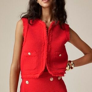 J. Crew Red Textured Vest in Fine Boucle NWOT
